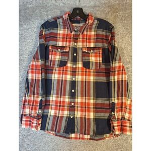 Mossimo Mens XXL Plaid Flannel Shirt Navy Red White Cotton Button Down Casual